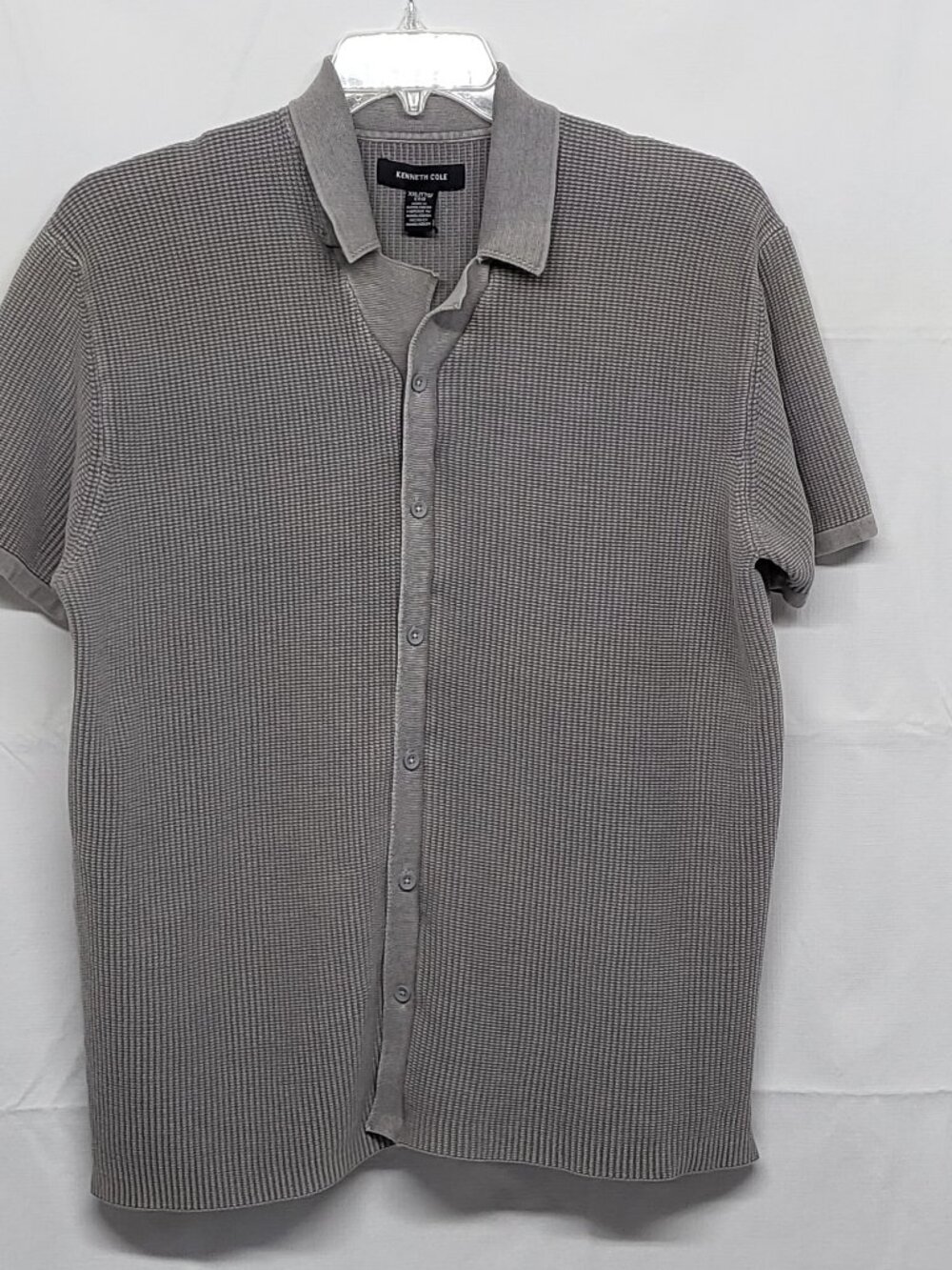 Kenneth Cole Mens Sweater Shirt Button Up XXL Waffle Knit Short Sleeves Cotton